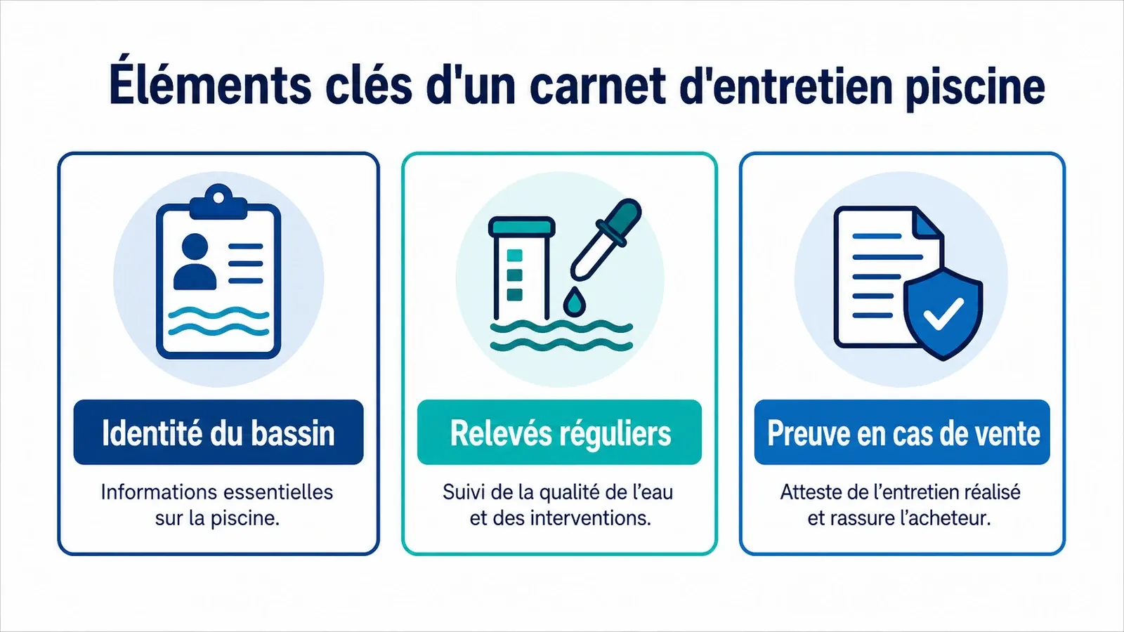 Les trois mentions indispensables à consigner dans un carnet d'entretien piscine pour qu'il reste utile.