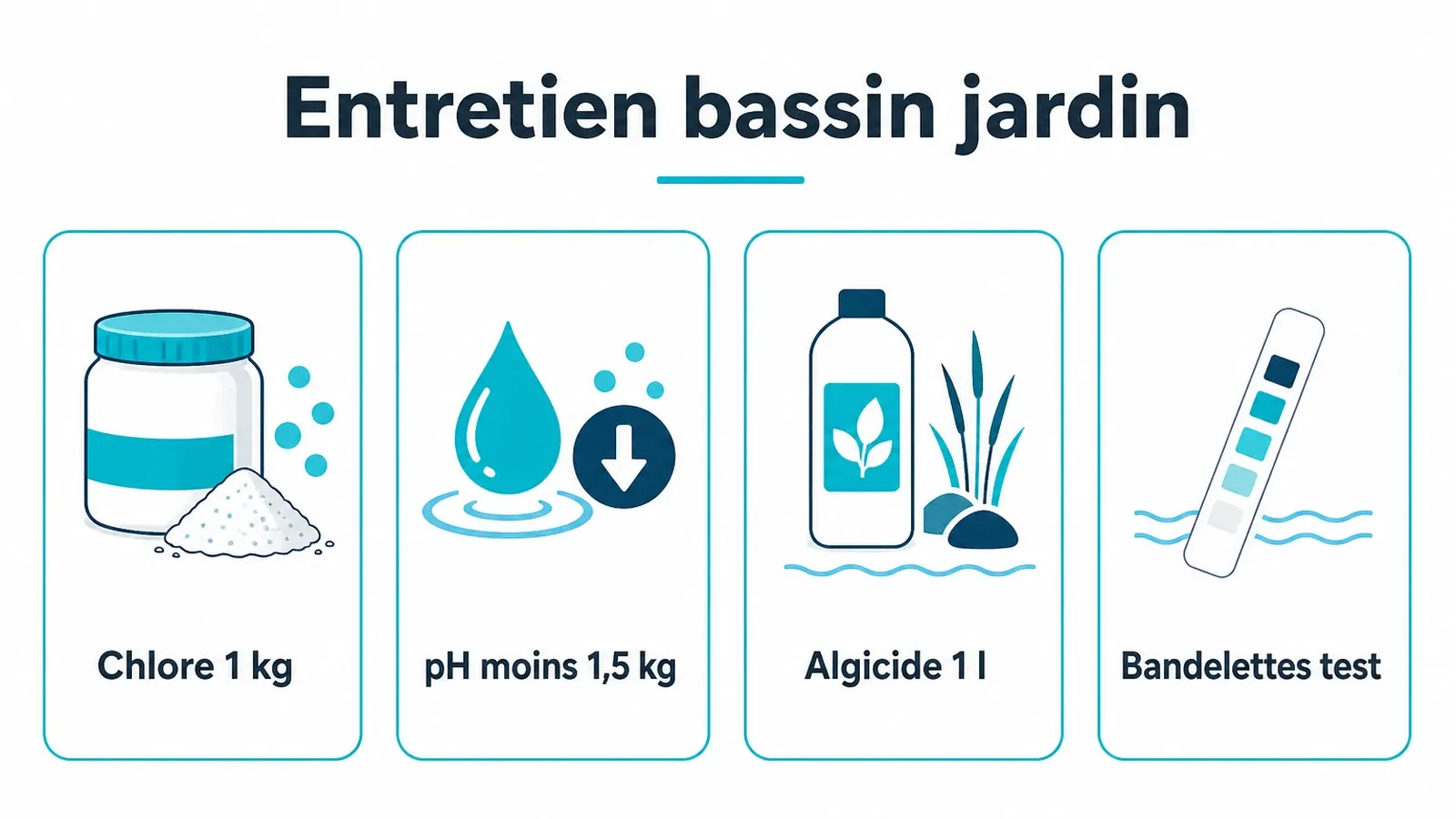 Schéma des familles de produits d'entretien Pool Champion vendus chez Action.