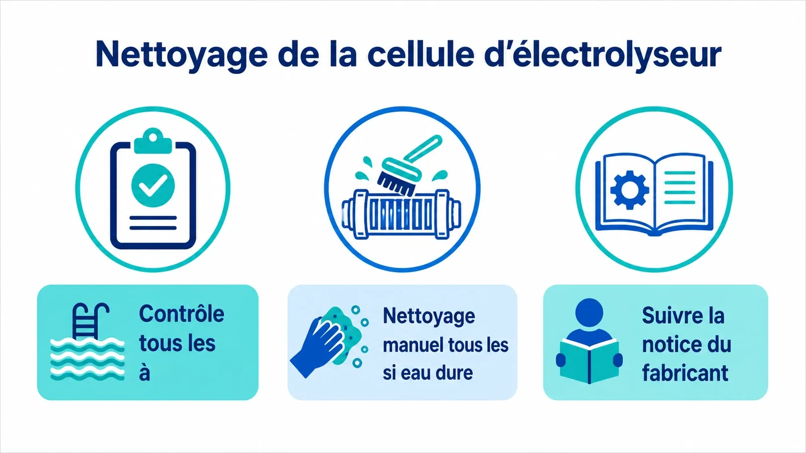 Fréquences de contrôle et nettoyage de la cellule d'électrolyse indiquant les intervalles de 3 à 6 mois et 6 mois.