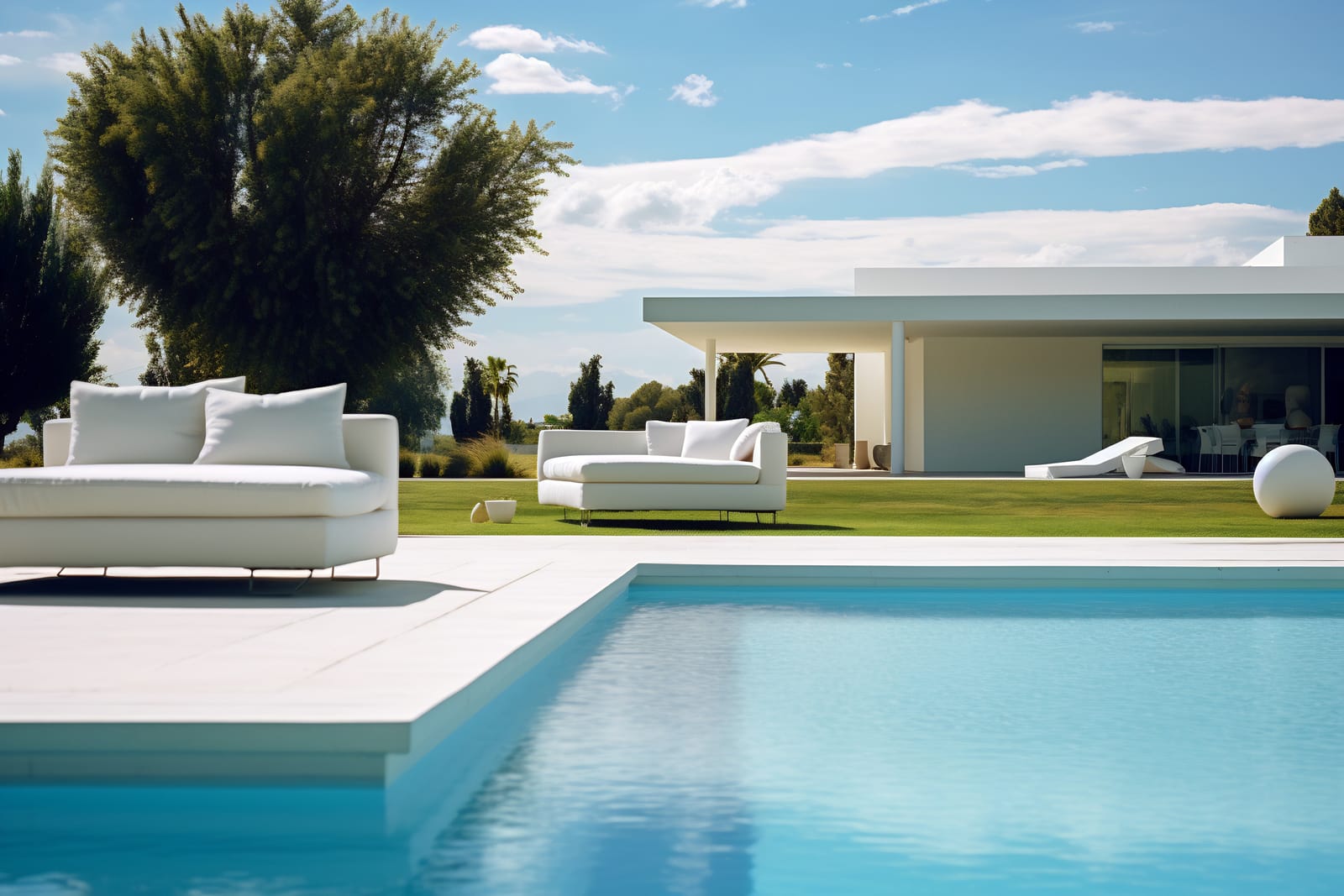 Salon au bord de la piscine